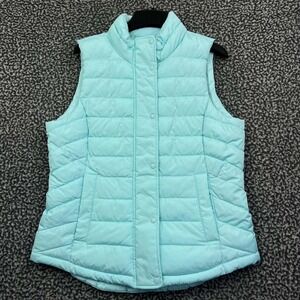 Gap Women Medium Puffer Vest Light Blue Quilted Snap Front Fleece Lined M